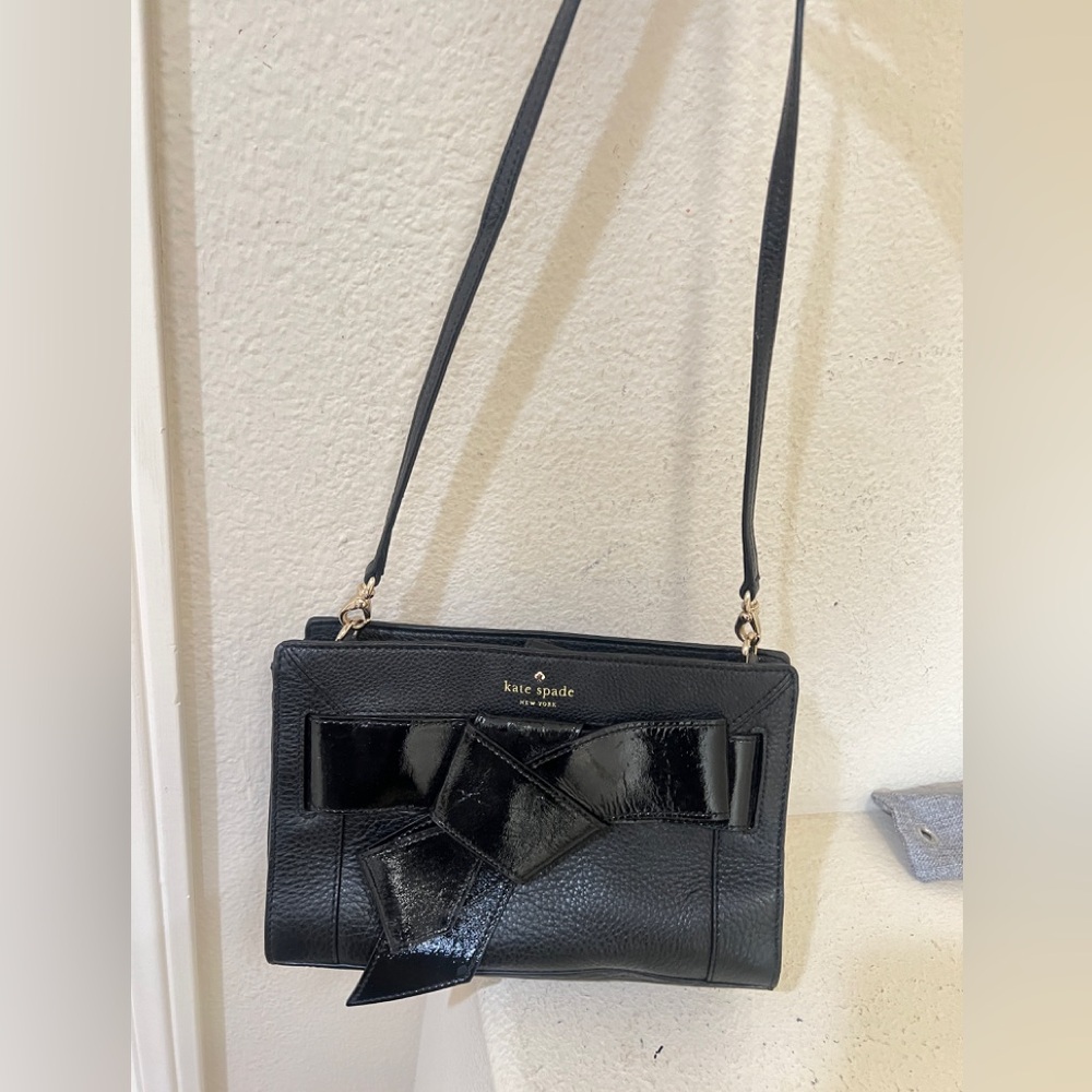 Kate Spade New York Bow Valley Kai‎ Clutch Tote Shoulder Black Mini Leather Bag